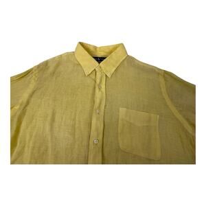 Vintage Polo Ralph Lauren Shirt Mens XL 100% Linen Yellow Custom Long Sleeve